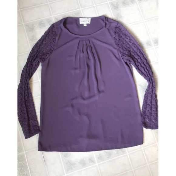 Tops - Anthropologie Sabine Sz Small Purple Pleated Blouse Purple Lace Sleeves